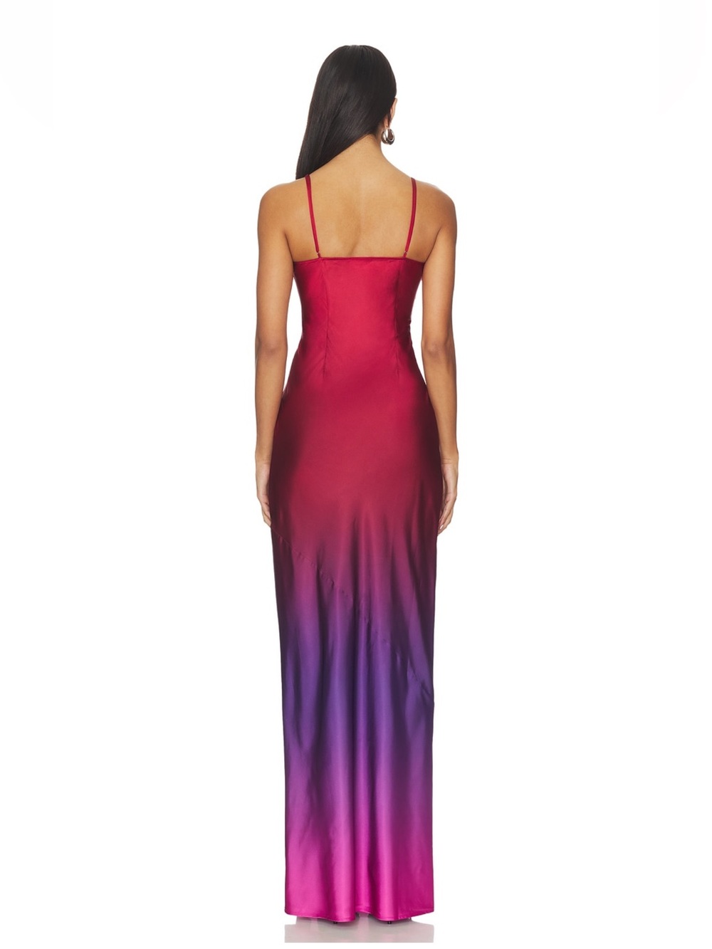 REVOLVE Ombré Red to Purple to Pink Satin Slip Maxi Dress - Picture 3 of 15